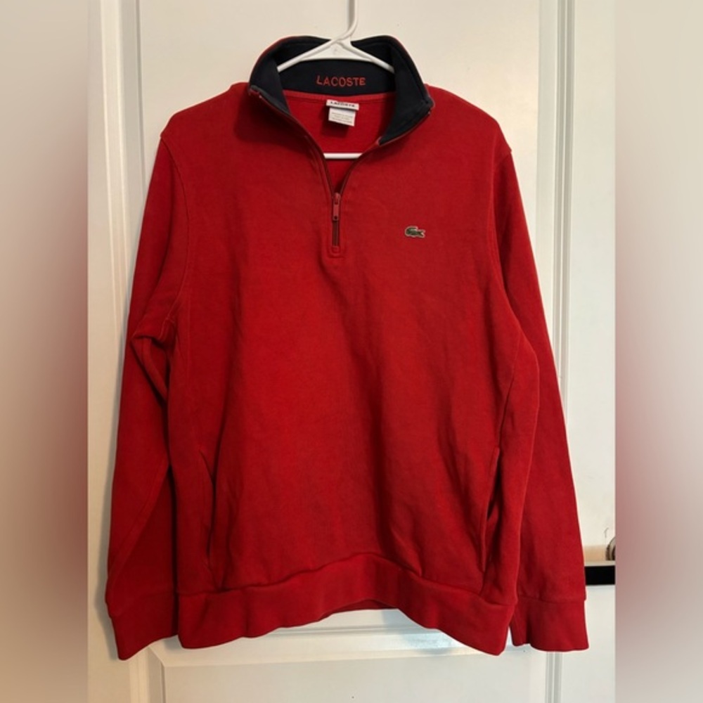 Lacoste | Red and Navy Quarter-Zip Pullover | Size Large